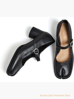 Chunky Block Heel Mary Jane Pumps Split Toe Tabi Shoes Ankle Strap
